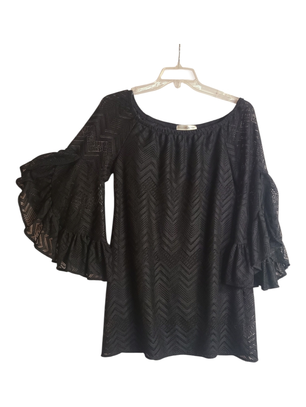 Rachel Kate Black Chevron Lace Tiered Bell Sleeve Tunic Mini Dress -L Whimsigoth